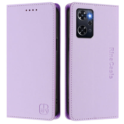 OPPO Reno9 A Dual-Folded Magnetic Suction RFID Blocking PU Leather Wallet Phone Case with Card Slots, Cash Pocket, Kickstand, Full Protective Flip Cover