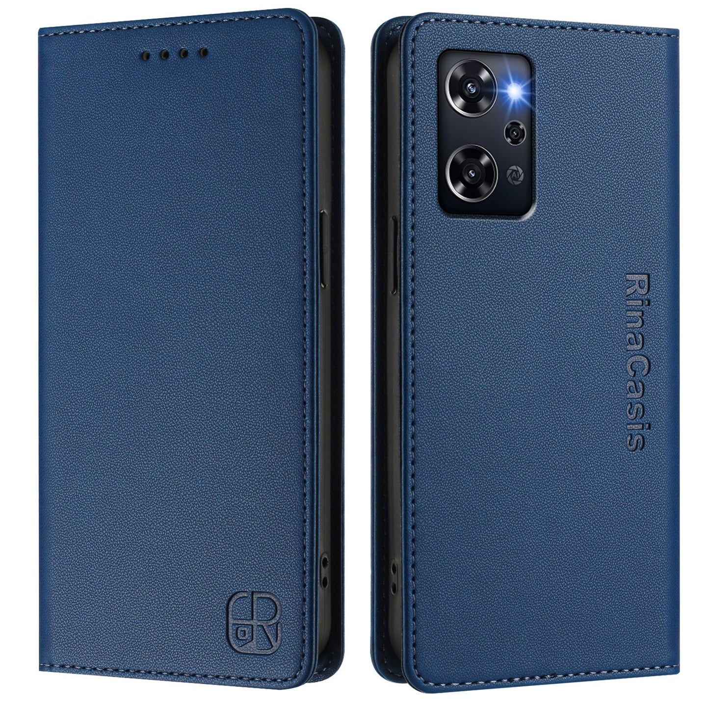 OPPO Reno9 A Dual-Folded Magnetic Suction RFID Blocking PU Leather Wallet Phone Case with Card Slots, Cash Pocket, Kickstand, Full Protective Flip Cover
