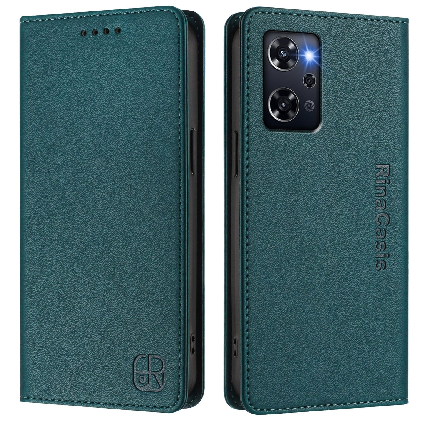 OPPO Reno9 A Dual-Folded Magnetic Suction RFID Blocking PU Leather Wallet Phone Case with Card Slots, Cash Pocket, Kickstand, Full Protective Flip Cover