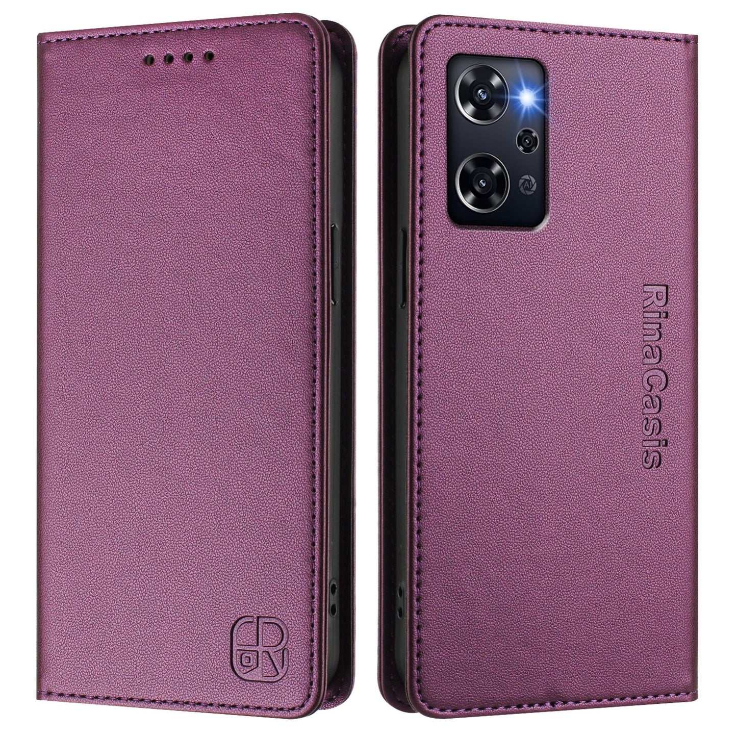 OPPO Reno9 A Dual-Folded Magnetic Suction RFID Blocking PU Leather Wallet Phone Case with Card Slots, Cash Pocket, Kickstand, Full Protective Flip Cover