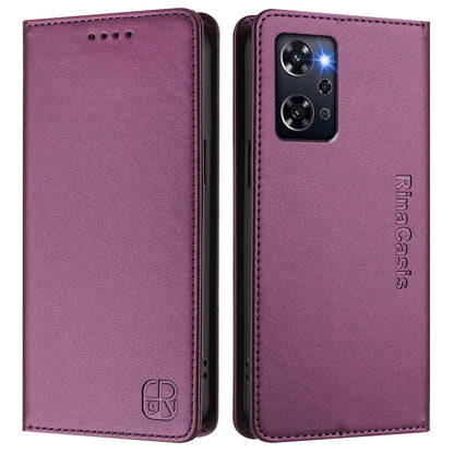OPPO Reno9 A Dual-Folded Magnetic Suction RFID Blocking PU Leather Wallet Phone Case with Card Slots, Cash Pocket, Kickstand, Full Protective Flip Cover