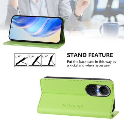 OPPO Reno10 Dual-Folded Magnetic Suction RFID Blocking PU Leather Wallet Phone Case with Card Slots, Cash Pocket, Kickstand, Full Protective Flip Cover
