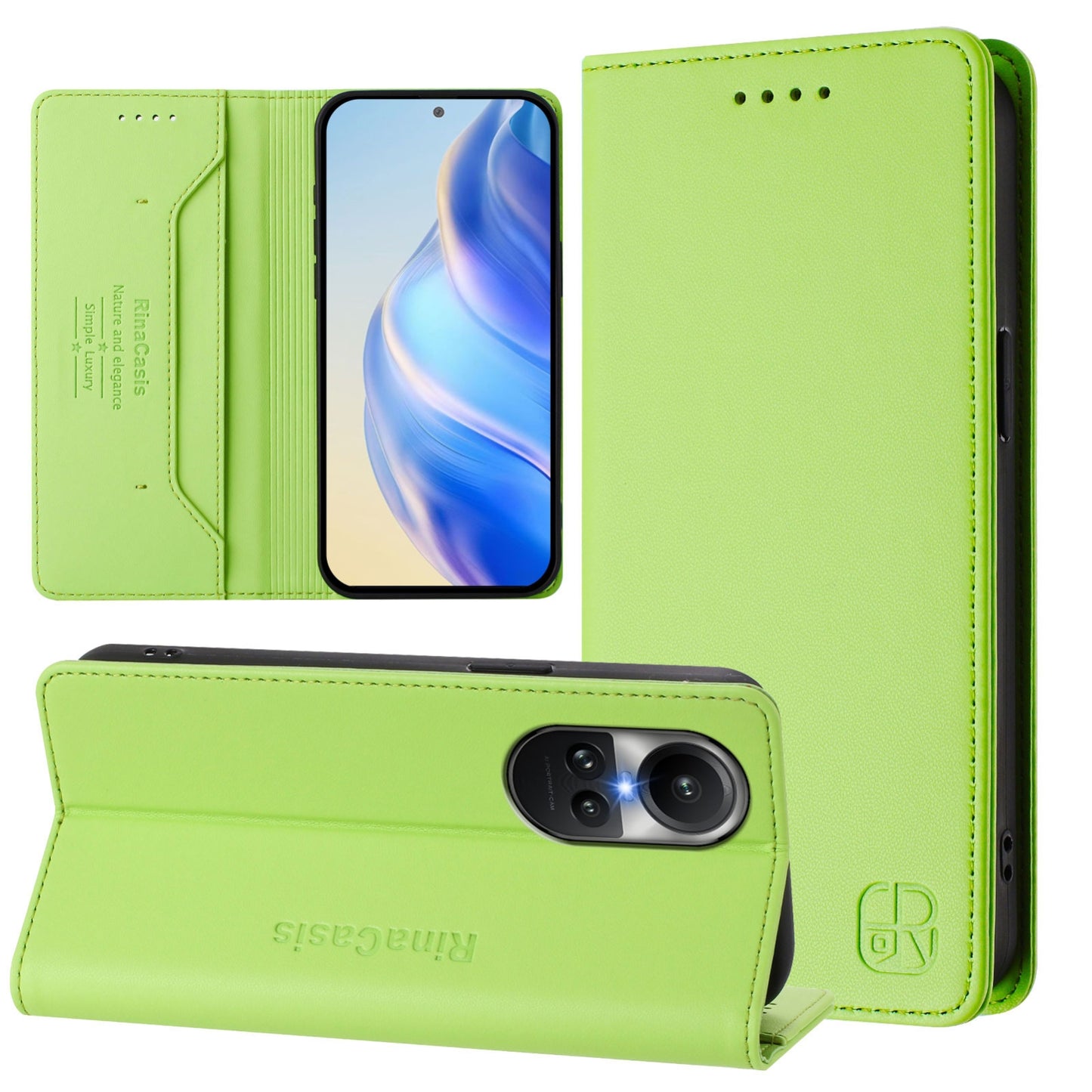 OPPO Reno10 Pro Dual-Folded Magnetic Suction RFID Blocking PU Leather Wallet Phone Case with Card Slots, Cash Pocket, Kickstand, Full Protective Flip Cover