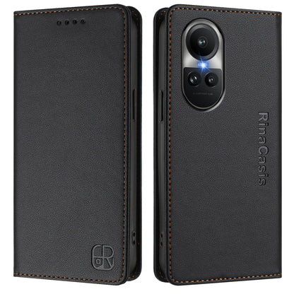 OPPO Reno10 Dual-Folded Magnetic Suction RFID Blocking PU Leather Wallet Phone Case with Card Slots, Cash Pocket, Kickstand, Full Protective Flip Cover