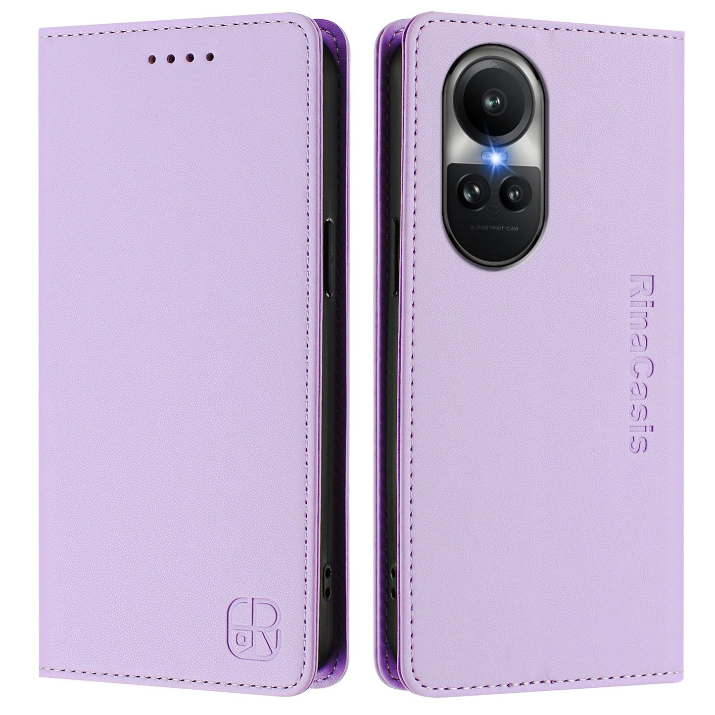 OPPO Reno10 Pro Dual-Folded Magnetic Suction RFID Blocking PU Leather Wallet Phone Case with Card Slots, Cash Pocket, Kickstand, Full Protective Flip Cover