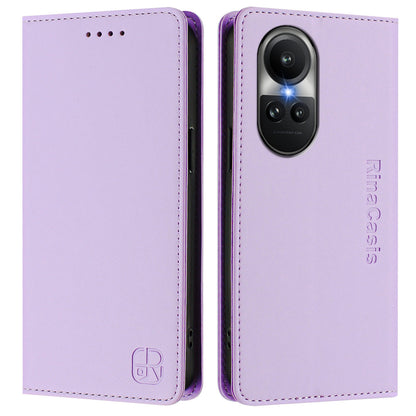 OPPO Reno10 Pro Dual-Folded Magnetic Suction RFID Blocking PU Leather Wallet Phone Case with Card Slots, Cash Pocket, Kickstand, Full Protective Flip Cover