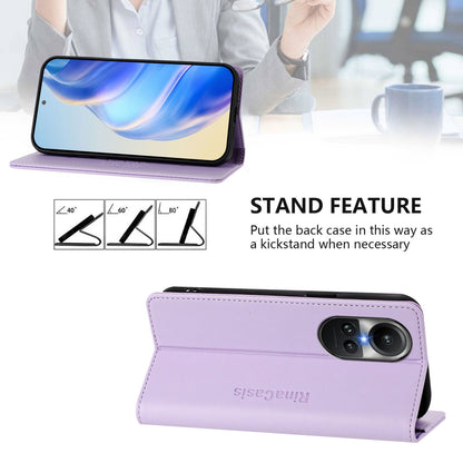 OPPO Reno10 Dual-Folded Magnetic Suction RFID Blocking PU Leather Wallet Phone Case with Card Slots, Cash Pocket, Kickstand, Full Protective Flip Cover