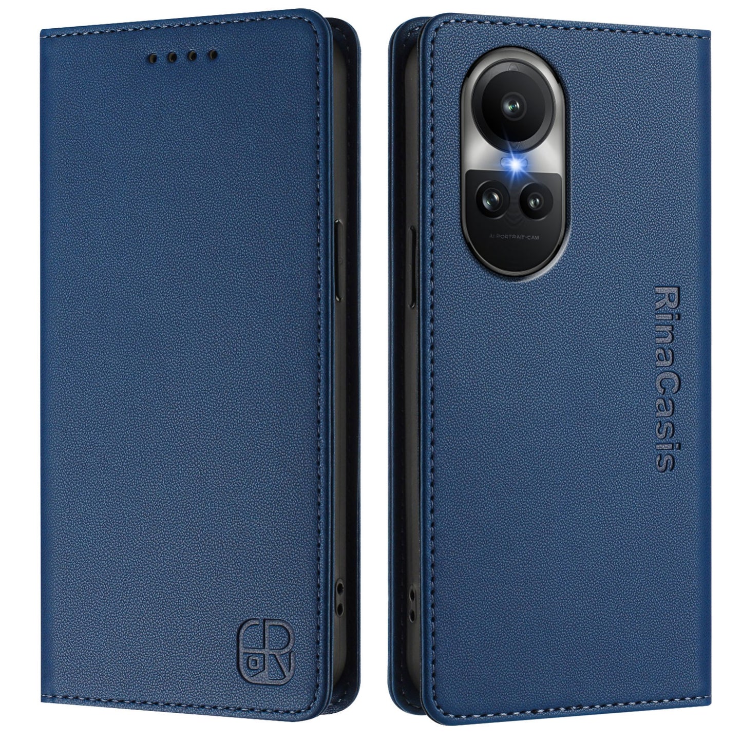 OPPO Reno10 Dual-Folded Magnetic Suction RFID Blocking PU Leather Wallet Phone Case with Card Slots, Cash Pocket, Kickstand, Full Protective Flip Cover