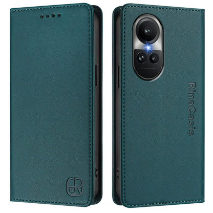 OPPO Reno10 Pro Dual-Folded Magnetic Suction RFID Blocking PU Leather Wallet Phone Case with Card Slots, Cash Pocket, Kickstand, Full Protective Flip Cover