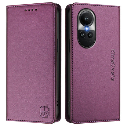 OPPO Reno10 Dual-Folded Magnetic Suction RFID Blocking PU Leather Wallet Phone Case with Card Slots, Cash Pocket, Kickstand, Full Protective Flip Cover