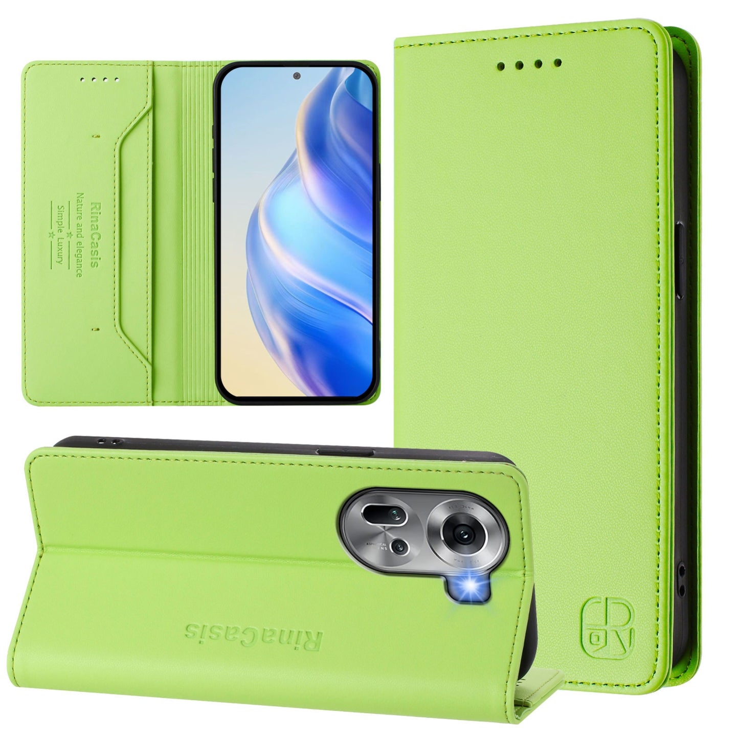 OPPO Reno11 5G Dual-Folded Magnetic Suction RFID Blocking PU Leather Wallet Phone Case with Card Slots, Cash Pocket, Kickstand, Full Protective Flip Cover