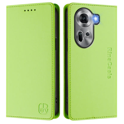 OPPO Reno11 5G Dual-Folded Magnetic Suction RFID Blocking PU Leather Wallet Phone Case with Card Slots, Cash Pocket, Kickstand, Full Protective Flip Cover