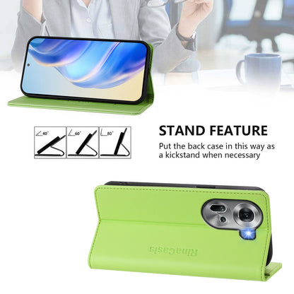 OPPO Reno11 5G Dual-Folded Magnetic Suction RFID Blocking PU Leather Wallet Phone Case with Card Slots, Cash Pocket, Kickstand, Full Protective Flip Cover