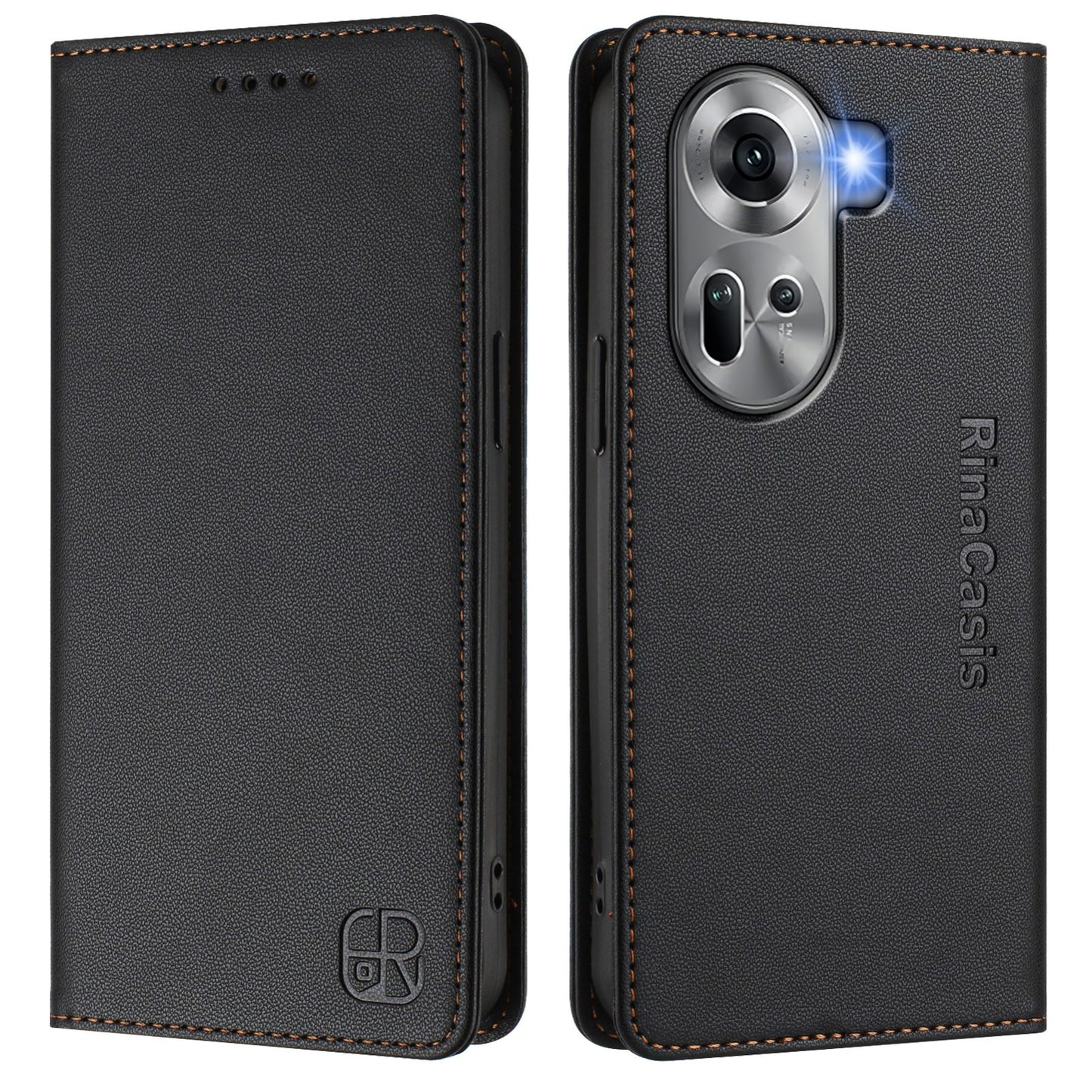 OPPO Reno11 5G Dual-Folded Magnetic Suction RFID Blocking PU Leather Wallet Phone Case with Card Slots, Cash Pocket, Kickstand, Full Protective Flip Cover