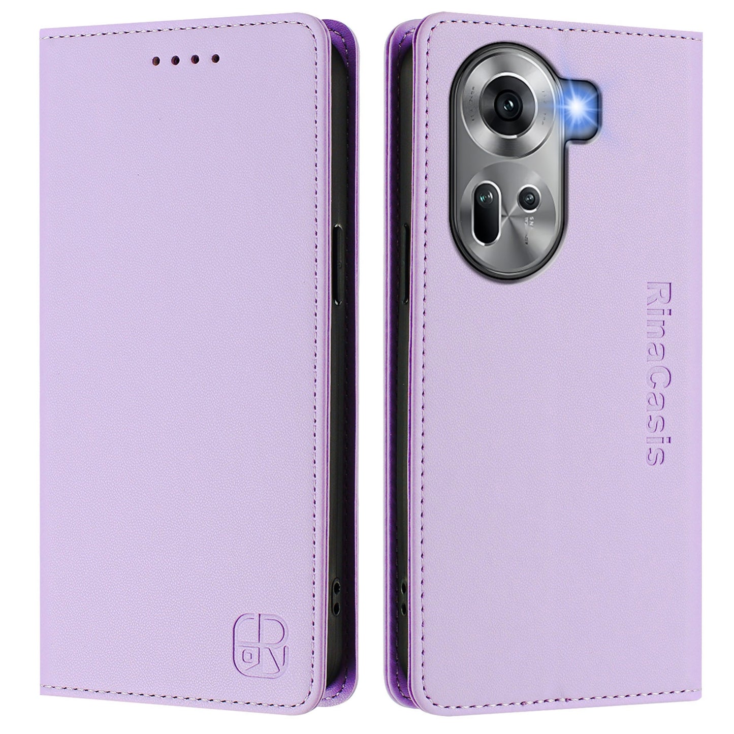 OPPO Reno11 5G Dual-Folded Magnetic Suction RFID Blocking PU Leather Wallet Phone Case with Card Slots, Cash Pocket, Kickstand, Full Protective Flip Cover