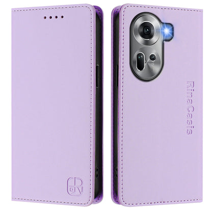 OPPO Reno11 5G Dual-Folded Magnetic Suction RFID Blocking PU Leather Wallet Phone Case with Card Slots, Cash Pocket, Kickstand, Full Protective Flip Cover