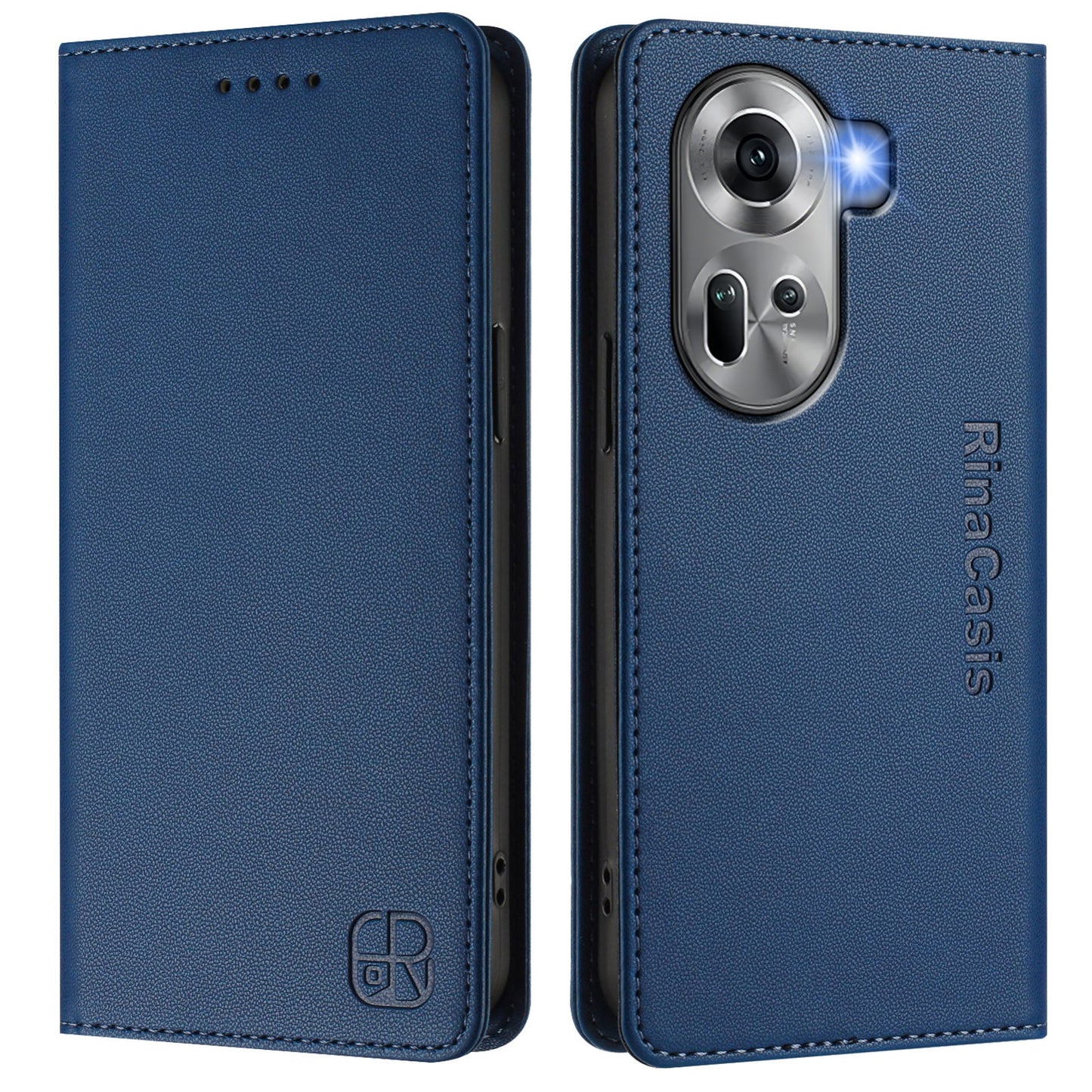 OPPO Reno11 5G Dual-Folded Magnetic Suction RFID Blocking PU Leather Wallet Phone Case with Card Slots, Cash Pocket, Kickstand, Full Protective Flip Cover