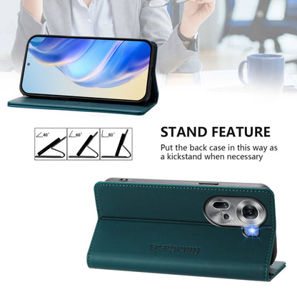 OPPO Reno11 5G Dual-Folded Magnetic Suction RFID Blocking PU Leather Wallet Phone Case with Card Slots, Cash Pocket, Kickstand, Full Protective Flip Cover