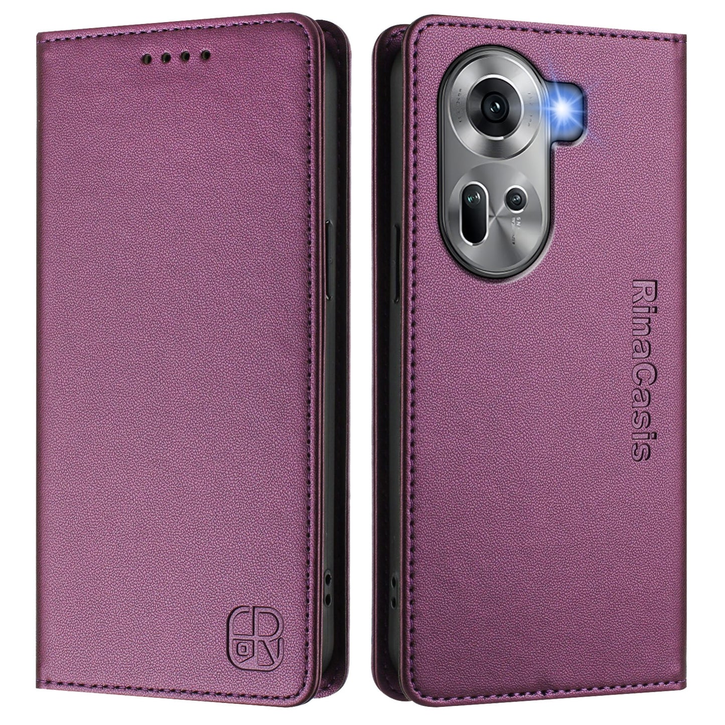 OPPO Reno11 5G Dual-Folded Magnetic Suction RFID Blocking PU Leather Wallet Phone Case with Card Slots, Cash Pocket, Kickstand, Full Protective Flip Cover