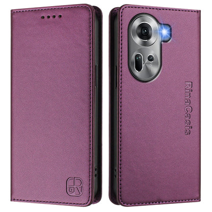 OPPO Reno11 5G Dual-Folded Magnetic Suction RFID Blocking PU Leather Wallet Phone Case with Card Slots, Cash Pocket, Kickstand, Full Protective Flip Cover