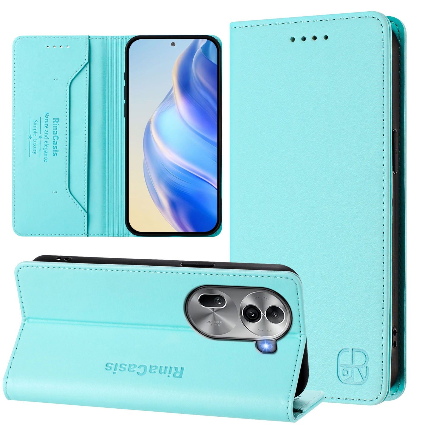 OPPO Reno11 Pro 5G Dual-Folded Magnetic Suction RFID Blocking PU Leather Wallet Phone Case with Card Slots, Cash Pocket, Kickstand, Full Protective Flip Cover