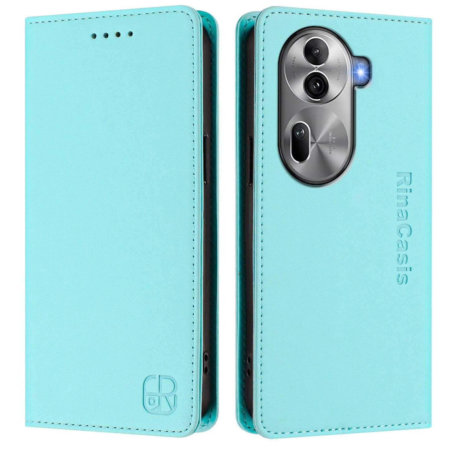 OPPO Reno11 Pro 5G Dual-Folded Magnetic Suction RFID Blocking PU Leather Wallet Phone Case with Card Slots, Cash Pocket, Kickstand, Full Protective Flip Cover