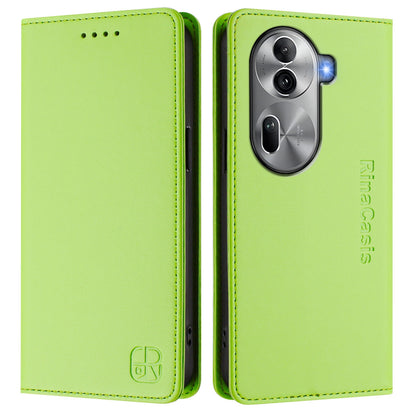 OPPO Reno11 Pro 5G Dual-Folded Magnetic Suction RFID Blocking PU Leather Wallet Phone Case with Card Slots, Cash Pocket, Kickstand, Full Protective Flip Cover