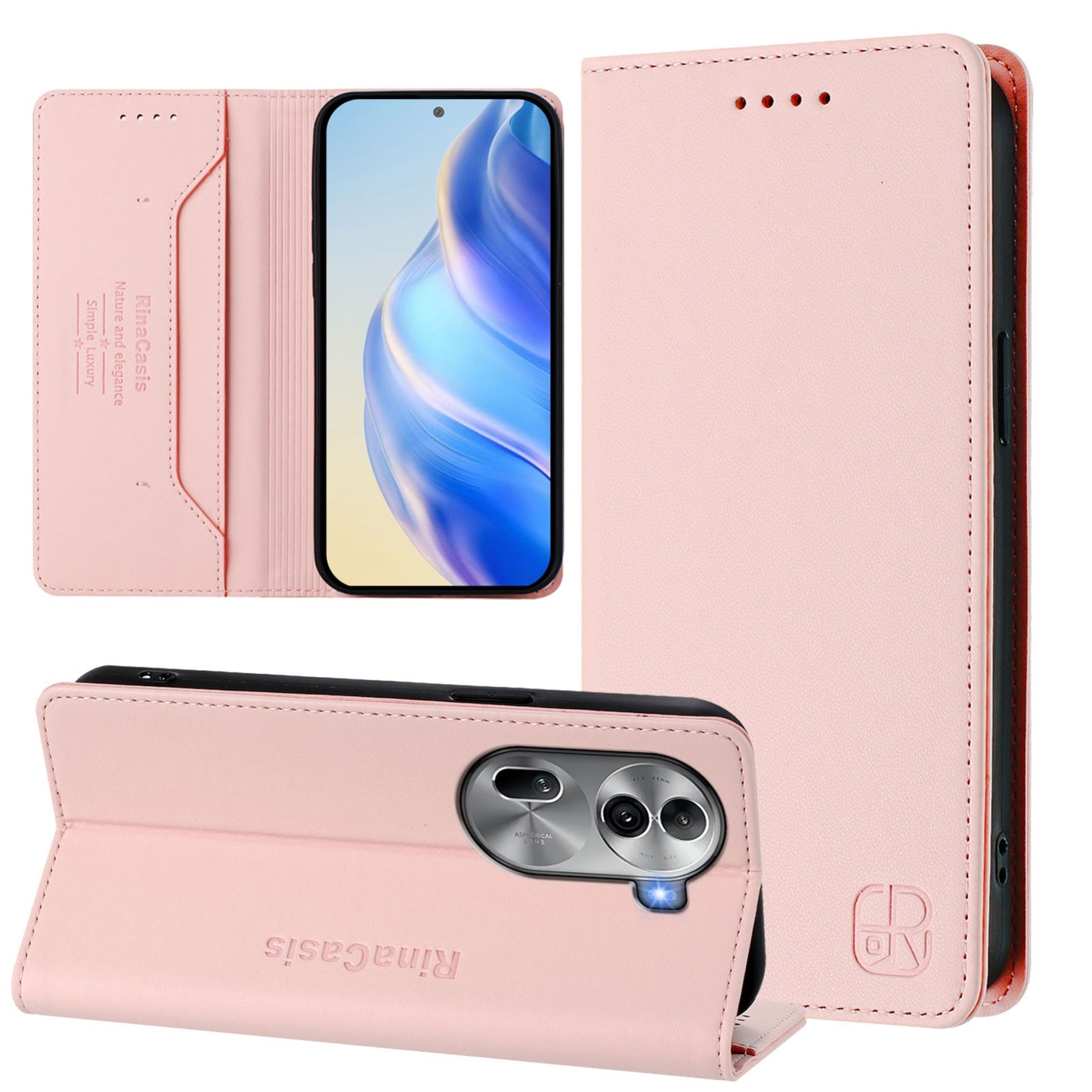 OPPO Reno11 Pro 5G Dual-Folded Magnetic Suction RFID Blocking PU Leather Wallet Phone Case with Card Slots, Cash Pocket, Kickstand, Full Protective Flip Cover