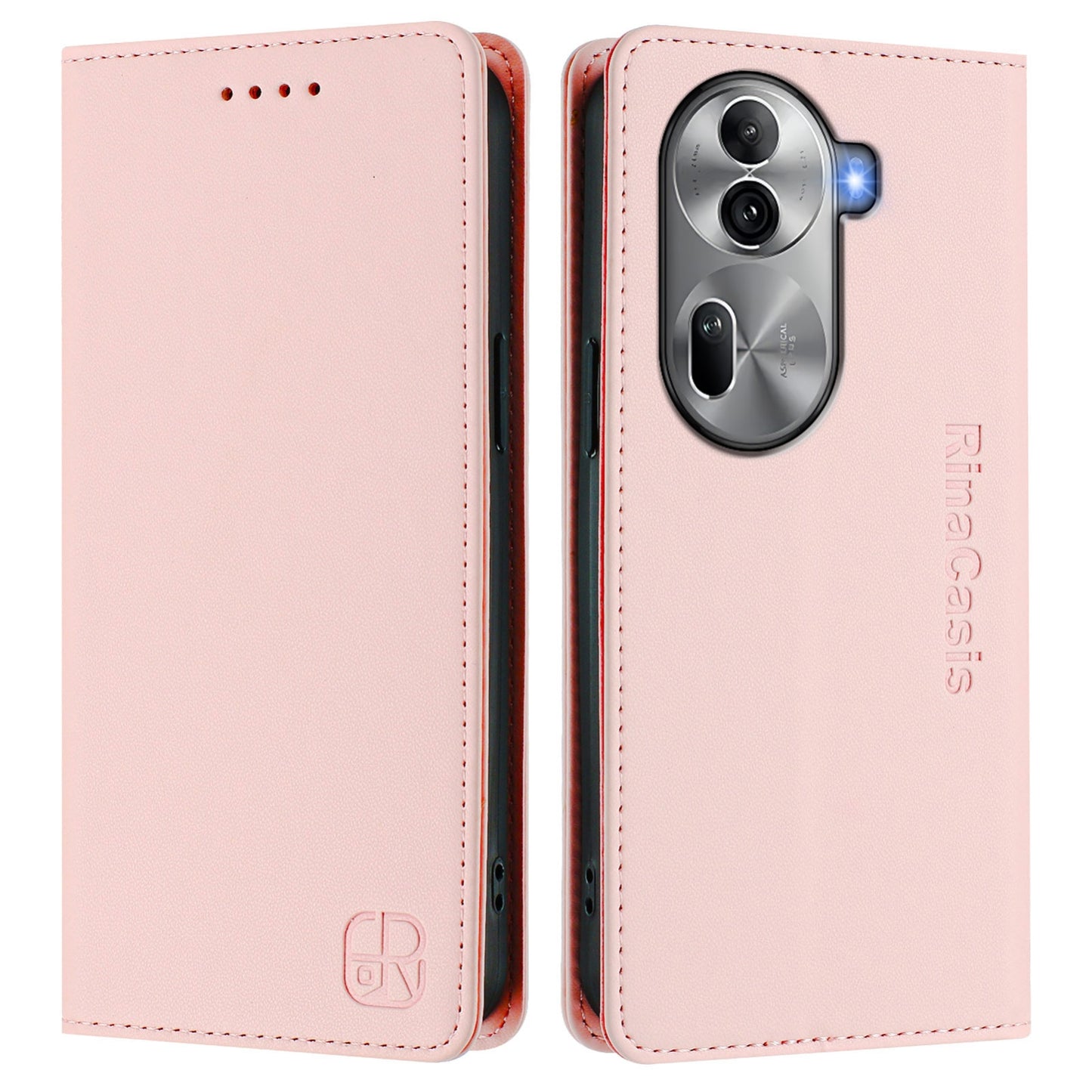 OPPO Reno11 Pro 5G Dual-Folded Magnetic Suction RFID Blocking PU Leather Wallet Phone Case with Card Slots, Cash Pocket, Kickstand, Full Protective Flip Cover