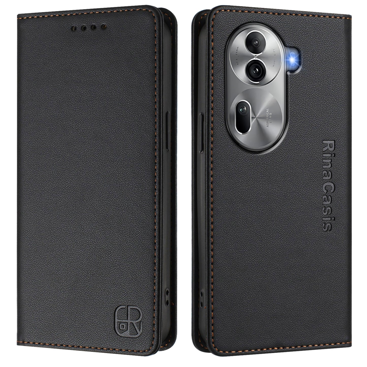 OPPO Reno11 Pro 5G Dual-Folded Magnetic Suction RFID Blocking PU Leather Wallet Phone Case with Card Slots, Cash Pocket, Kickstand, Full Protective Flip Cover