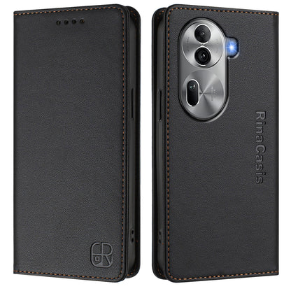OPPO Reno11 Pro 5G Dual-Folded Magnetic Suction RFID Blocking PU Leather Wallet Phone Case with Card Slots, Cash Pocket, Kickstand, Full Protective Flip Cover