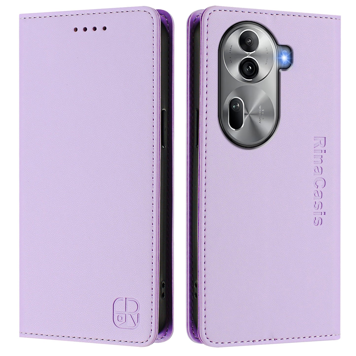 OPPO Reno11 Pro 5G Dual-Folded Magnetic Suction RFID Blocking PU Leather Wallet Phone Case with Card Slots, Cash Pocket, Kickstand, Full Protective Flip Cover