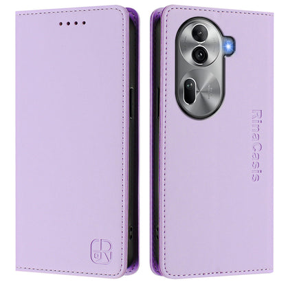 OPPO Reno11 Pro 5G Dual-Folded Magnetic Suction RFID Blocking PU Leather Wallet Phone Case with Card Slots, Cash Pocket, Kickstand, Full Protective Flip Cover