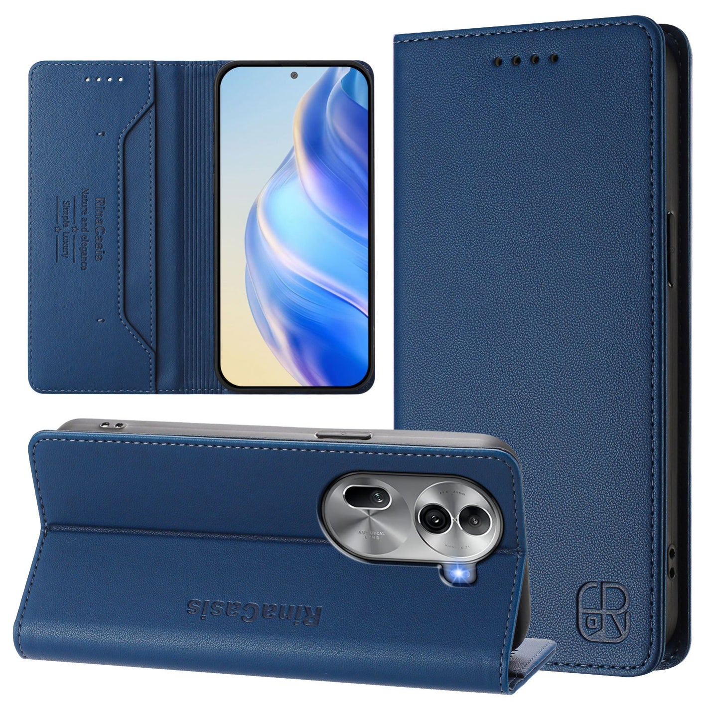 OPPO Reno11 Pro 5G Dual-Folded Magnetic Suction RFID Blocking PU Leather Wallet Phone Case with Card Slots, Cash Pocket, Kickstand, Full Protective Flip Cover