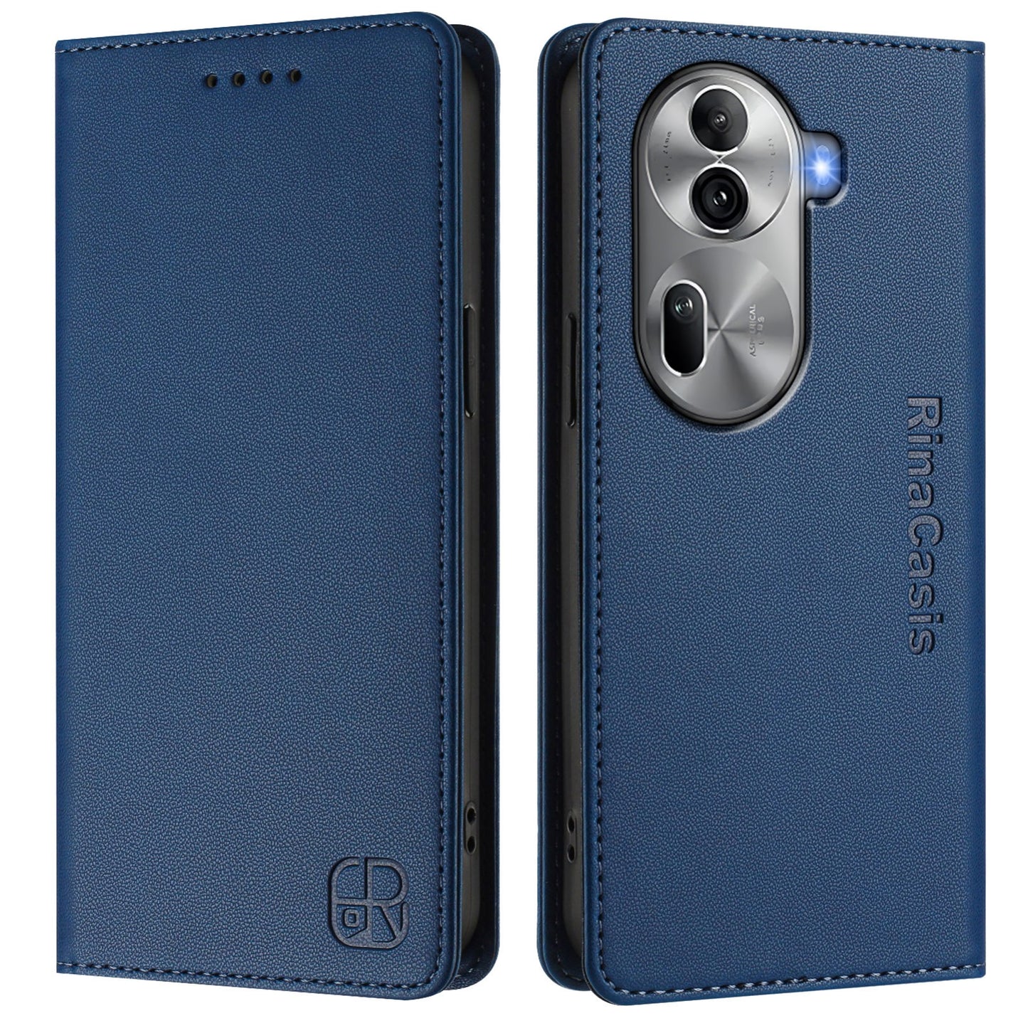 OPPO Reno11 Pro 5G Dual-Folded Magnetic Suction RFID Blocking PU Leather Wallet Phone Case with Card Slots, Cash Pocket, Kickstand, Full Protective Flip Cover