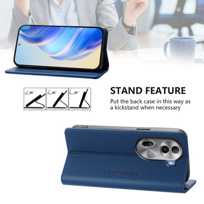 OPPO Reno11 Pro 5G Dual-Folded Magnetic Suction RFID Blocking PU Leather Wallet Phone Case with Card Slots, Cash Pocket, Kickstand, Full Protective Flip Cover