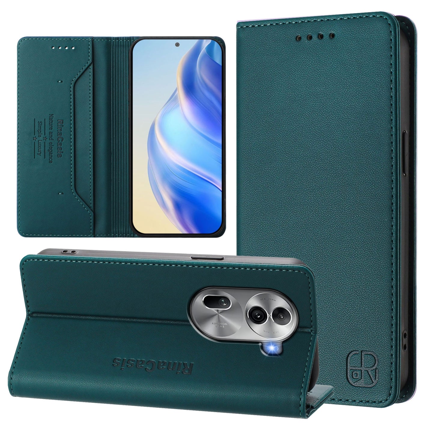 OPPO Reno11 Pro 5G Dual-Folded Magnetic Suction RFID Blocking PU Leather Wallet Phone Case with Card Slots, Cash Pocket, Kickstand, Full Protective Flip Cover
