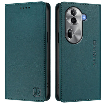 OPPO Reno11 Pro 5G Dual-Folded Magnetic Suction RFID Blocking PU Leather Wallet Phone Case with Card Slots, Cash Pocket, Kickstand, Full Protective Flip Cover