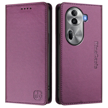OPPO Reno11 Pro 5G Dual-Folded Magnetic Suction RFID Blocking PU Leather Wallet Phone Case with Card Slots, Cash Pocket, Kickstand, Full Protective Flip Cover