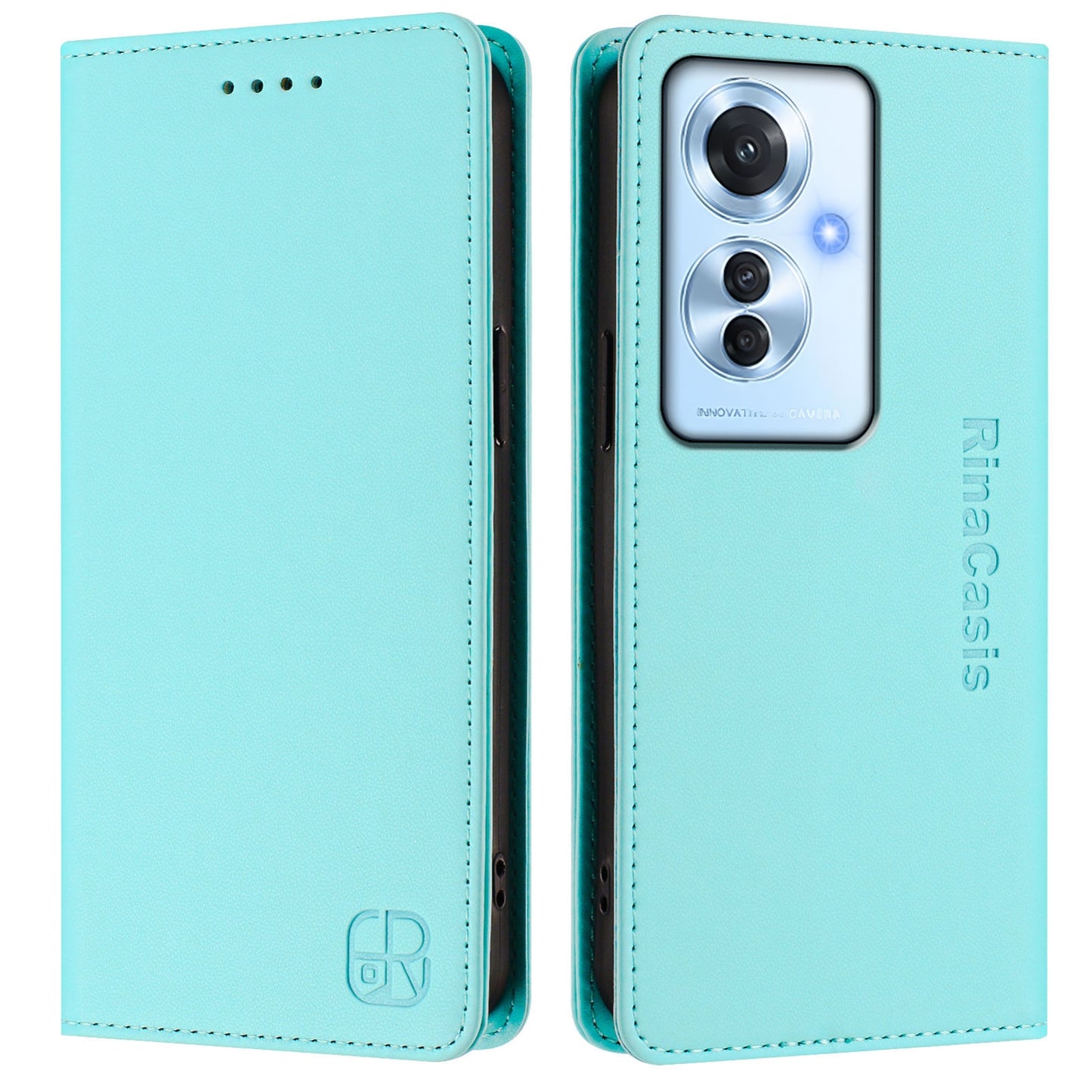 OPPO Reno11 F 5G Dual-Folded Magnetic Suction RFID Blocking PU Leather Wallet Phone Case with Card Slots, Cash Pocket, Kickstand, Full Protective Flip Cover