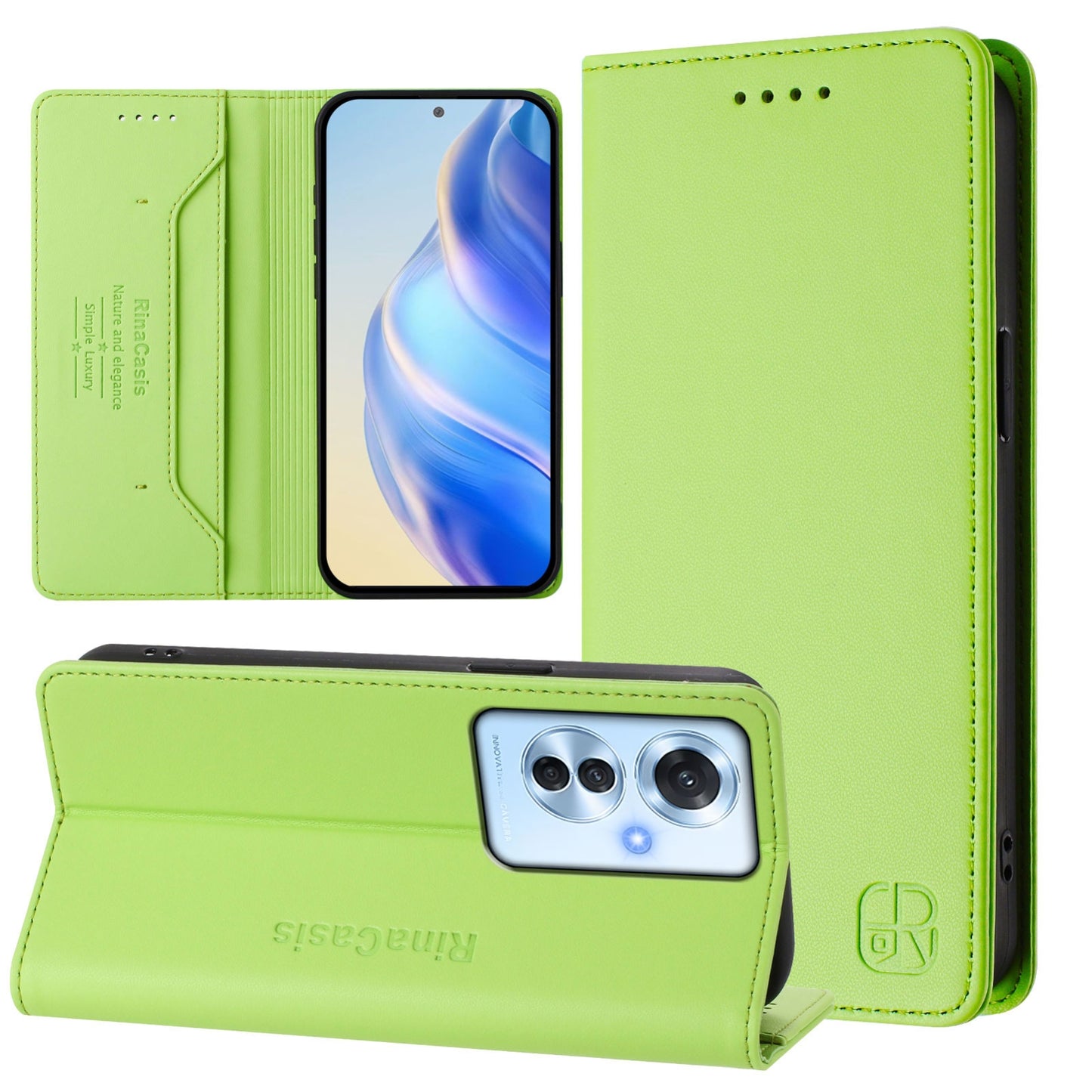 OPPO Reno11 F 5G Dual-Folded Magnetic Suction RFID Blocking PU Leather Wallet Phone Case with Card Slots, Cash Pocket, Kickstand, Full Protective Flip Cover