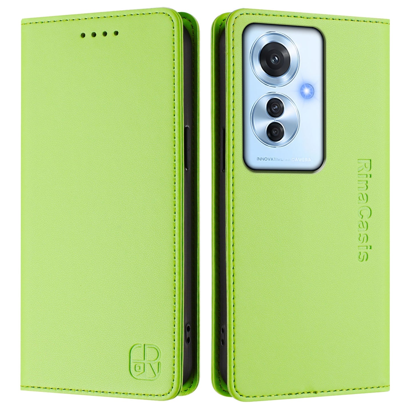 OPPO Reno11 F 5G Dual-Folded Magnetic Suction RFID Blocking PU Leather Wallet Phone Case with Card Slots, Cash Pocket, Kickstand, Full Protective Flip Cover