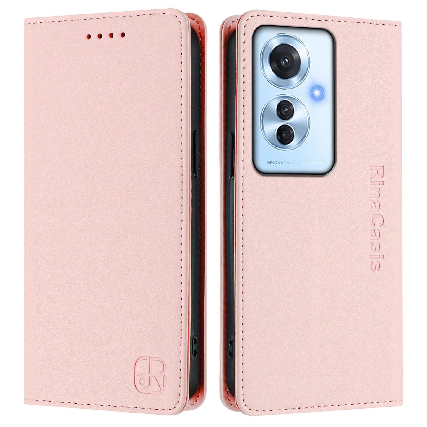 OPPO Reno11 F 5G Dual-Folded Magnetic Suction RFID Blocking PU Leather Wallet Phone Case with Card Slots, Cash Pocket, Kickstand, Full Protective Flip Cover