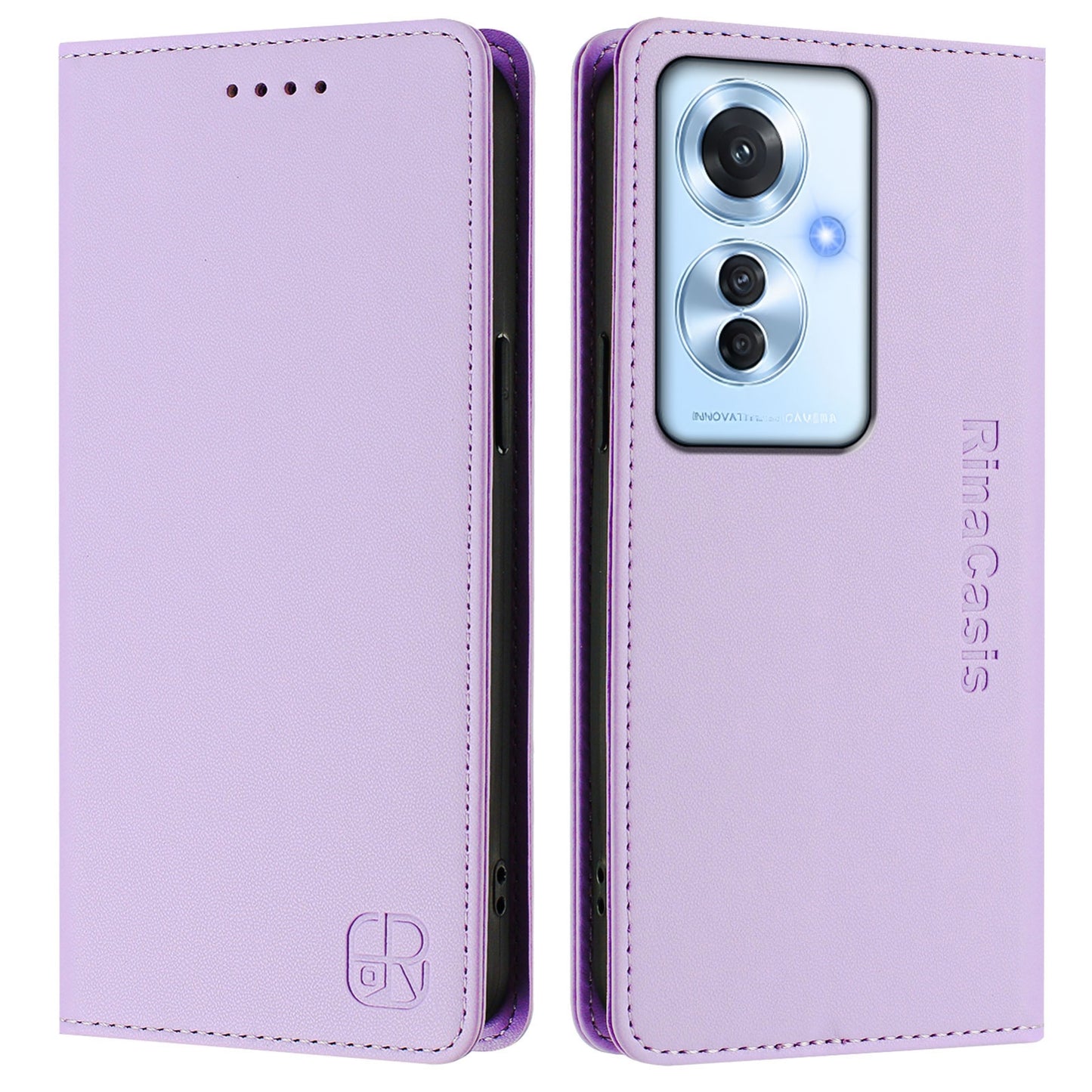 OPPO Reno11 F 5G Dual-Folded Magnetic Suction RFID Blocking PU Leather Wallet Phone Case with Card Slots, Cash Pocket, Kickstand, Full Protective Flip Cover