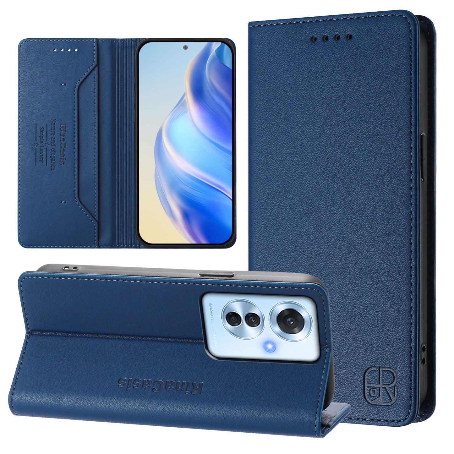 OPPO Reno11 F 5G Dual-Folded Magnetic Suction RFID Blocking PU Leather Wallet Phone Case with Card Slots, Cash Pocket, Kickstand, Full Protective Flip Cover