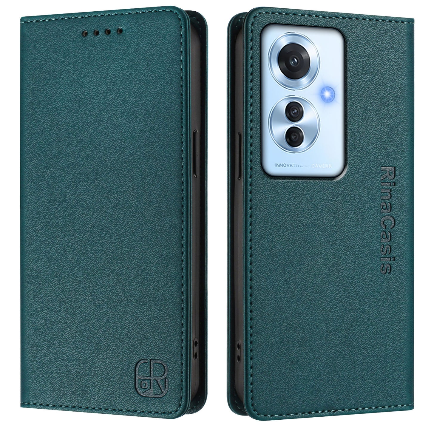 OPPO Reno11 F 5G Dual-Folded Magnetic Suction RFID Blocking PU Leather Wallet Phone Case with Card Slots, Cash Pocket, Kickstand, Full Protective Flip Cover