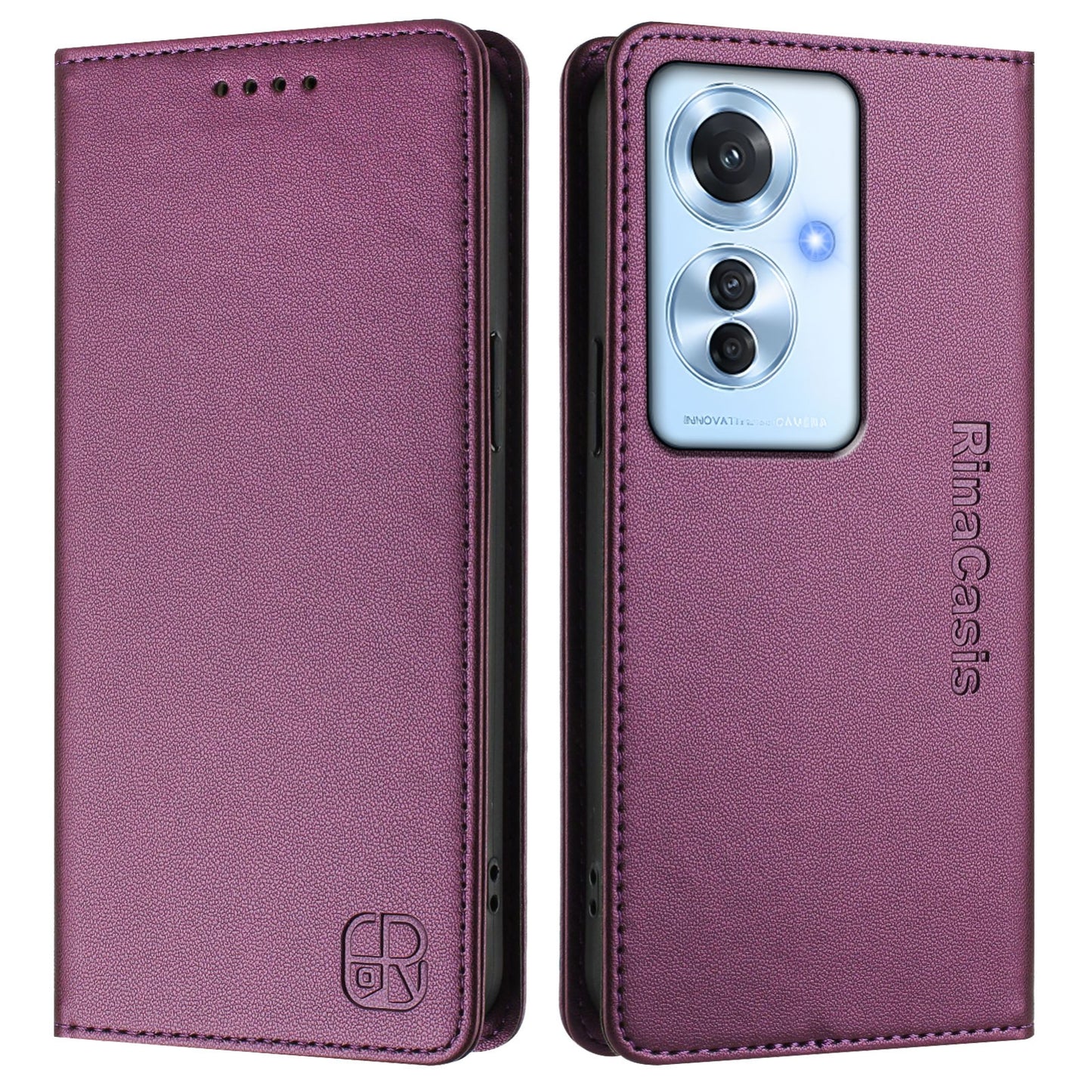 OPPO Reno11 F 5G Dual-Folded Magnetic Suction RFID Blocking PU Leather Wallet Phone Case with Card Slots, Cash Pocket, Kickstand, Full Protective Flip Cover