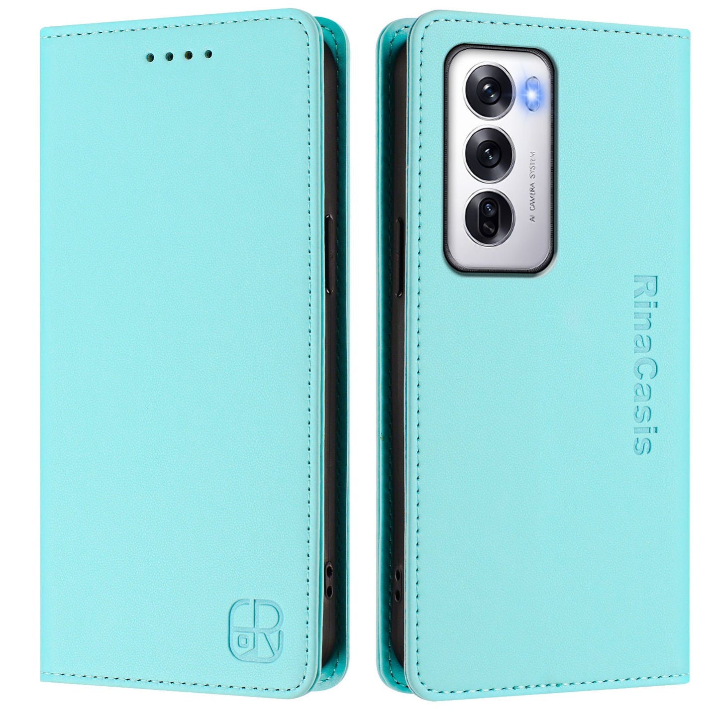 OPPO Reno12 5G Dual-Folded Magnetic Suction RFID Blocking PU Leather Wallet Phone Case with Card Slots, Cash Pocket, Kickstand, Full Protective Flip Cover