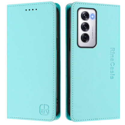 OPPO Reno12 5G Dual-Folded Magnetic Suction RFID Blocking PU Leather Wallet Phone Case with Card Slots, Cash Pocket, Kickstand, Full Protective Flip Cover