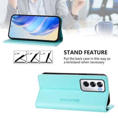 OPPO Reno12 5G Dual-Folded Magnetic Suction RFID Blocking PU Leather Wallet Phone Case with Card Slots, Cash Pocket, Kickstand, Full Protective Flip Cover